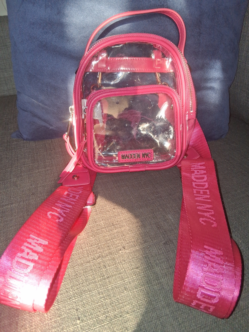 Madden NYC Clear Pink Mini Backpack with Logo Strap